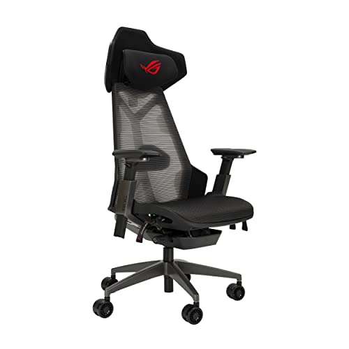 ASUS ROG Destrier Ergo Gaming Chair (ergonomischer Gaming Stuhl, 360° Armstützen für mobile Gaming, Akustikpaneel, Aluminiumrahmen, atmungsaktives Mesh, verstellbare Lendenwirbelstütze und Kopfstütze-1